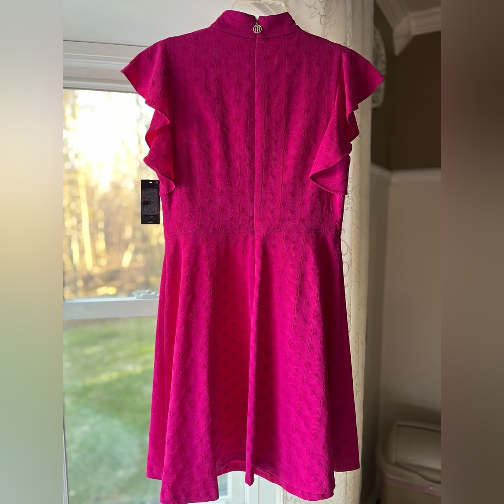 NWT Tommy Hilfiger Fuschia Flutter Sleeve Dress Feminine Summer Sz 8 - Picture 2 of 9